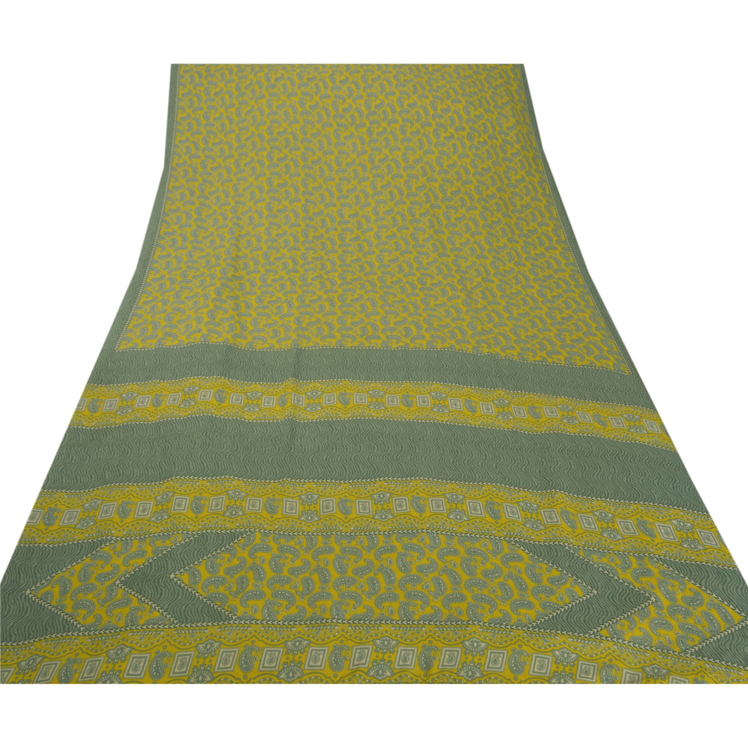 Yellow Saree Art Silk Printed Craft Fabric 5 Yard Soft Sari