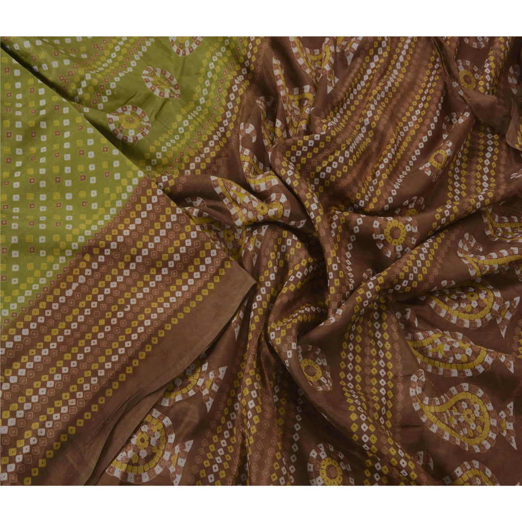 Green Saree Blend Silk Printed Sari Craft 5 Yard Decor Fabric
