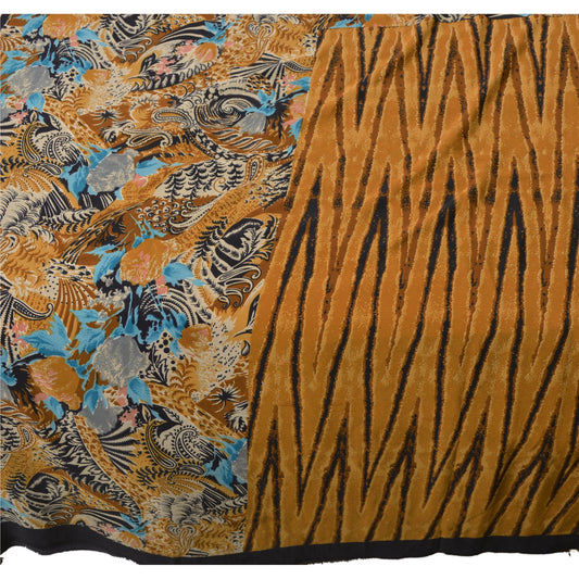 Sanskriti Vintage Saffron Saree Art Silk Printed Sari Craft 5 Yard Sustainable Fabric