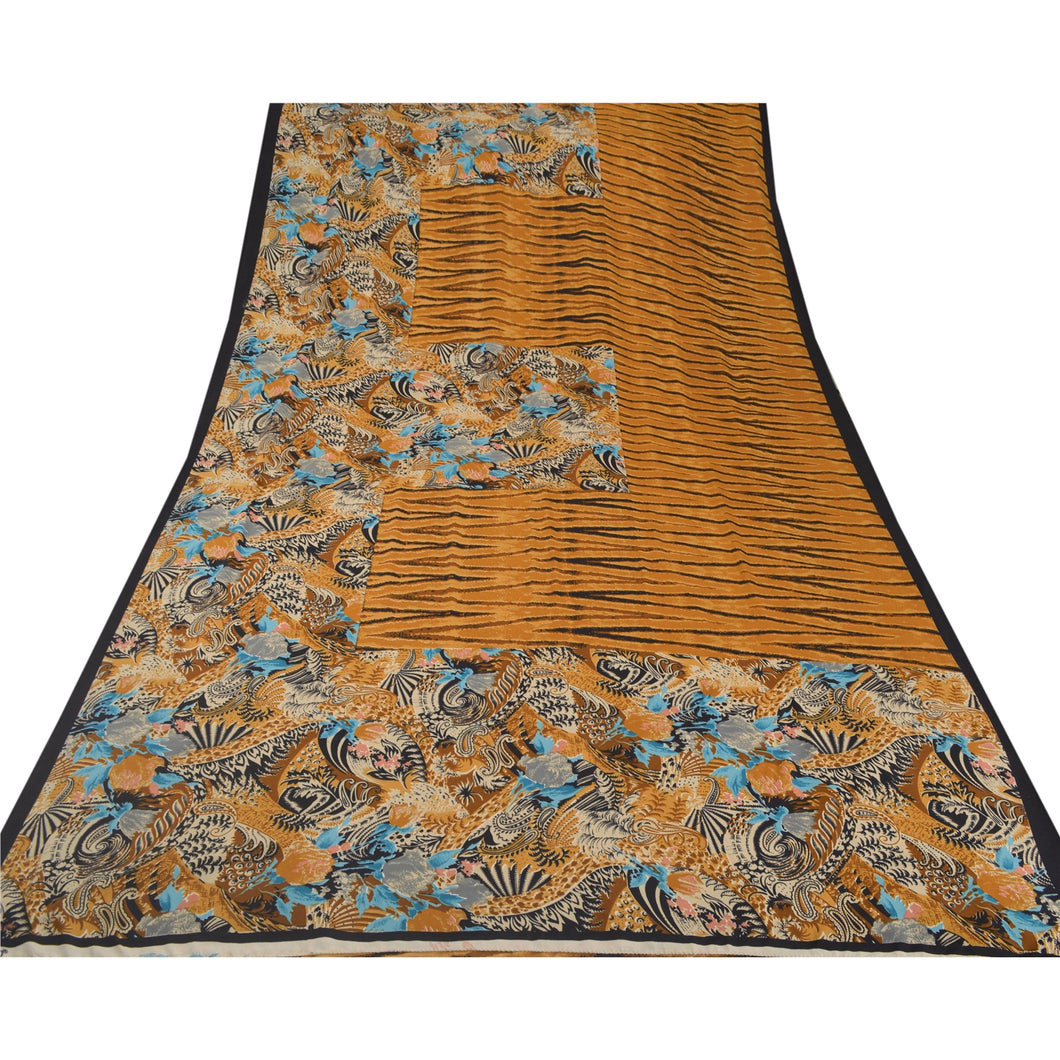 Saffron Saree Art Silk Printed Sari Craft 5 Yard Fabric