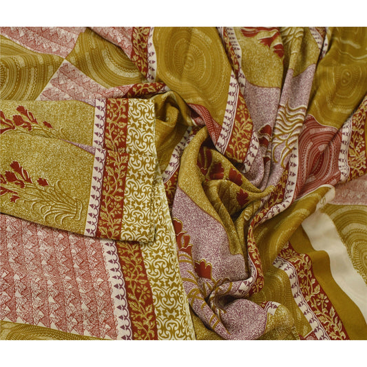 Sanskriti Vintage Green Indian Sari Art Silk Printed Craft Sustainable Fabric 5 Yard Sarees