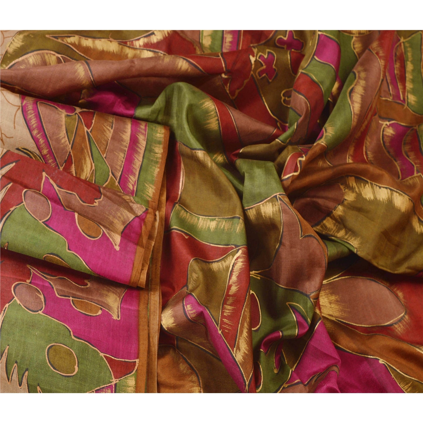 Sanskriti Vintage Brun Sari 100% Ren Silke Malet 5 Yard Sari Håndværk Bæredygtigt Stoff