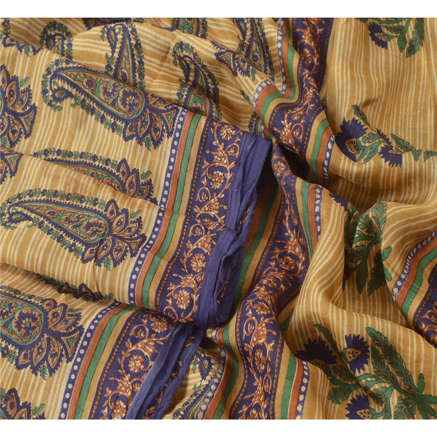 Sanskriti Vintage Green Saree Pure Silk Printed Sari Craft Decor Soft 5Yd Sustainable Fabric