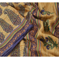 Sanskriti Vintage Green Saree Pure Silk Printed Sari Craft Decor Soft 5Yd Fabric