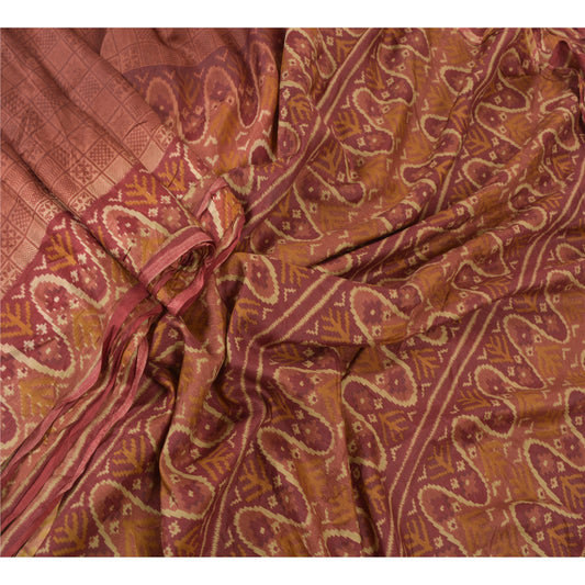 Санскритские винтажные фиолетовые сари 100% чистый шелк устойчивая ткань ремесленный принт мягкое сари