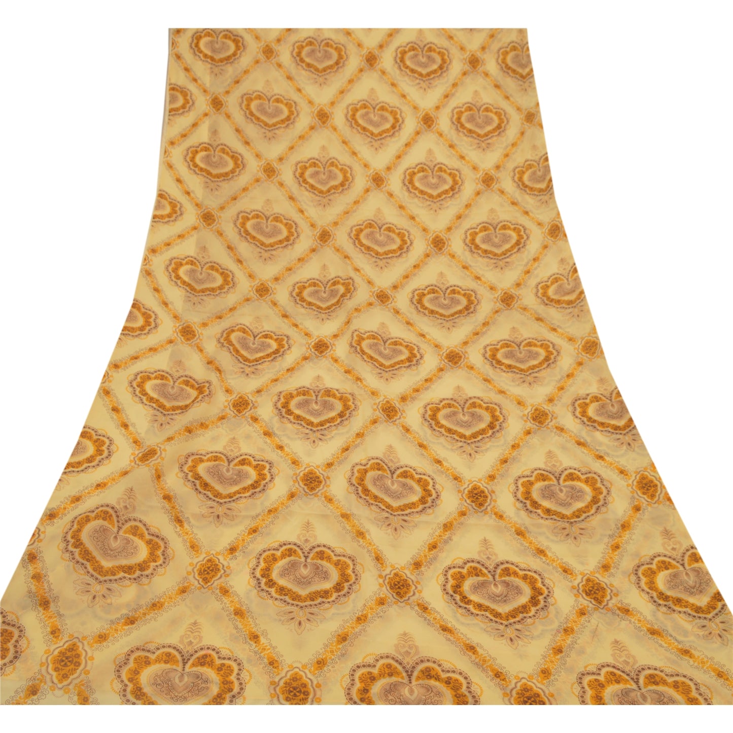 Sanskriti Vintage Cream Sarees Art Silk Floral Printed Sari Craft Sewing Sustainable Fabric