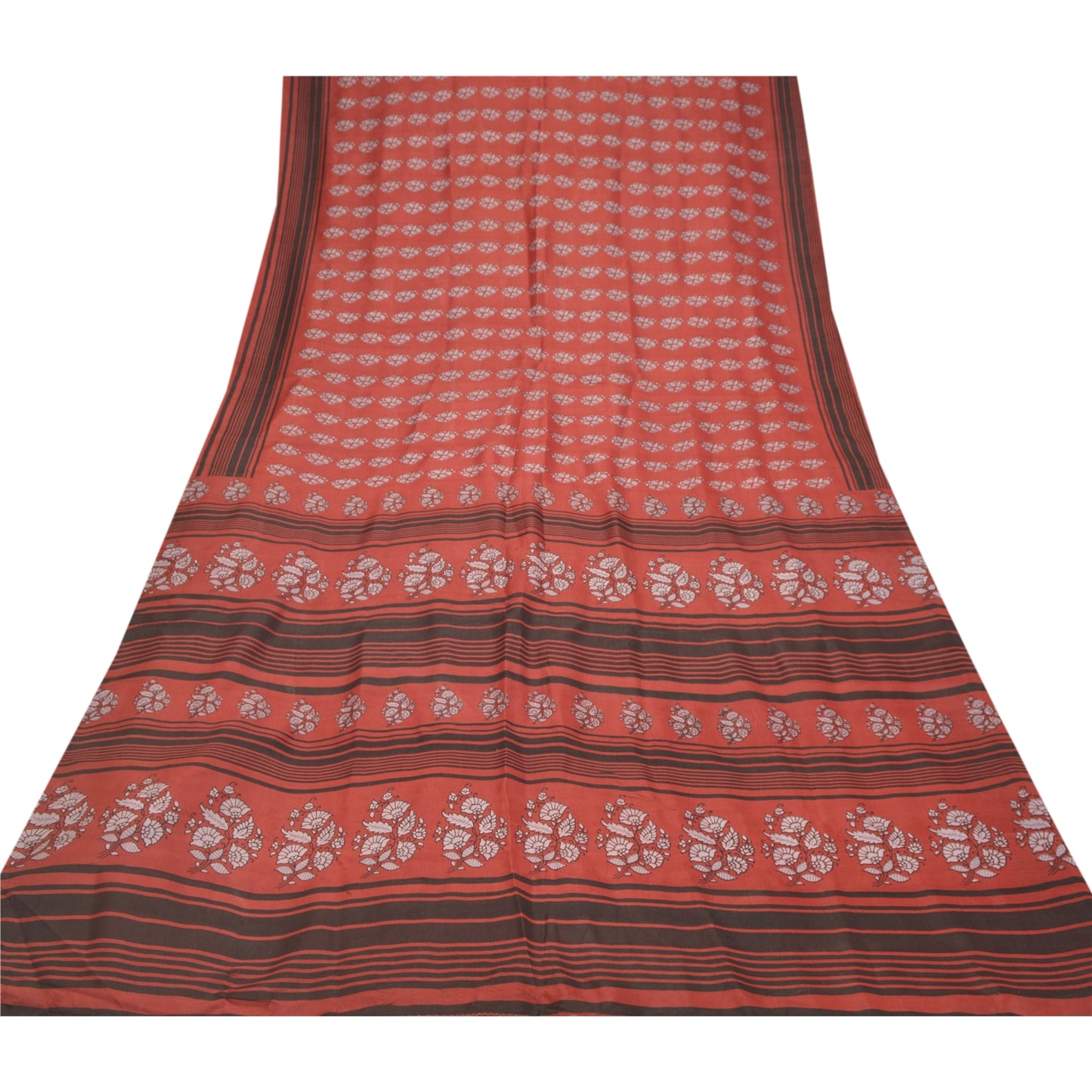 Sanskriti Vintage Dark Red Sarees Pure Silk Printed Sari Craft 5 Yard Sustainable Fabric