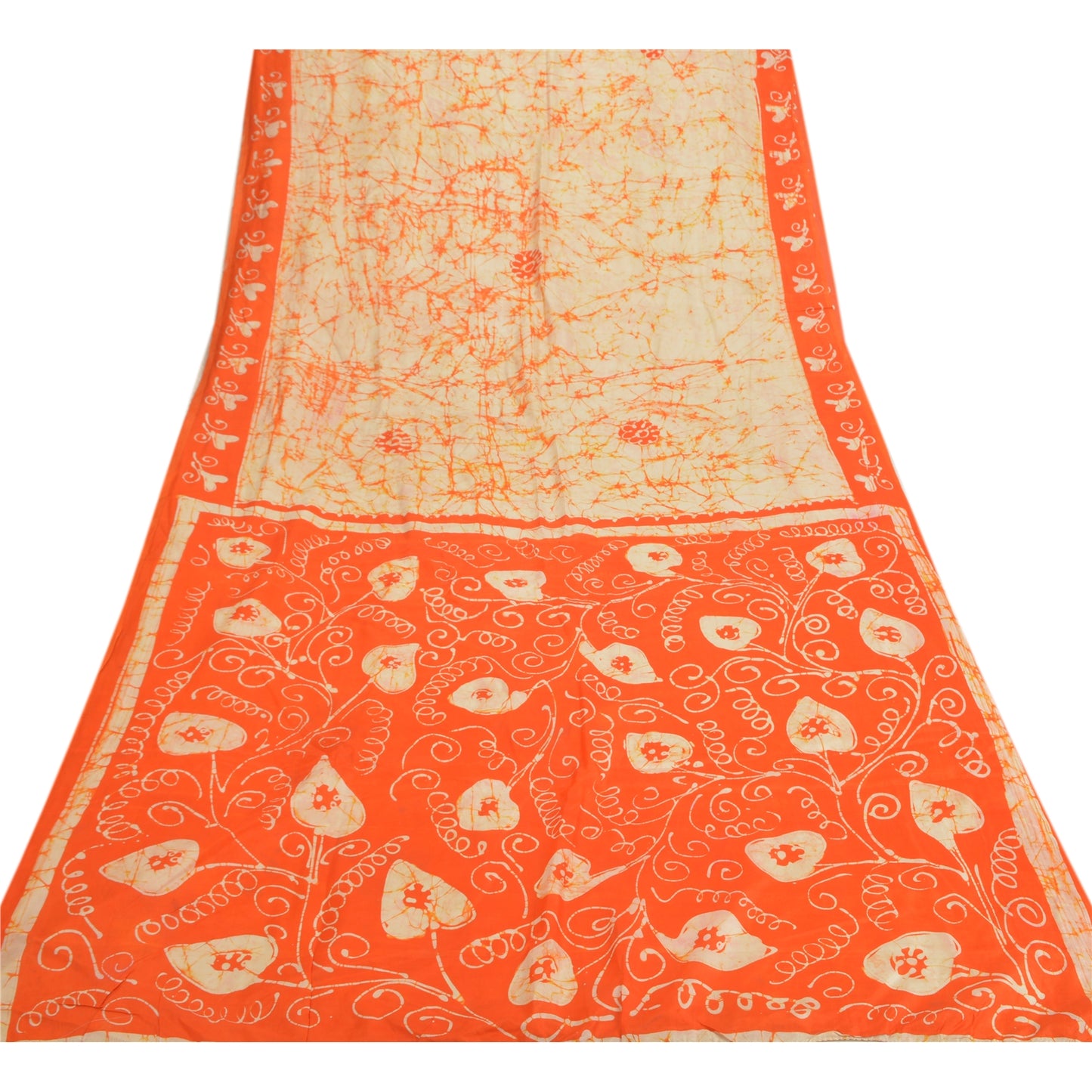 Санскритские винтажные кремовые сари индийский чистый шелк батик напечатанный сари ремесло устойчивая ткань