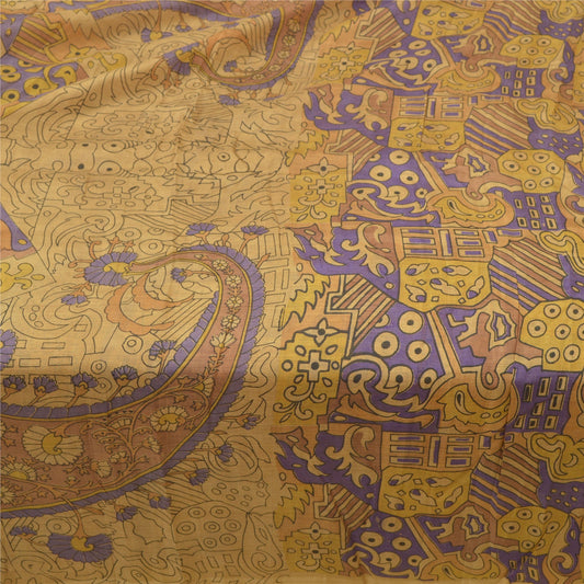 Sanskriti Vintage Sarees Brown 100% Pure Silk Printed Sari 5YD Soft Craft Sustainable Fabric