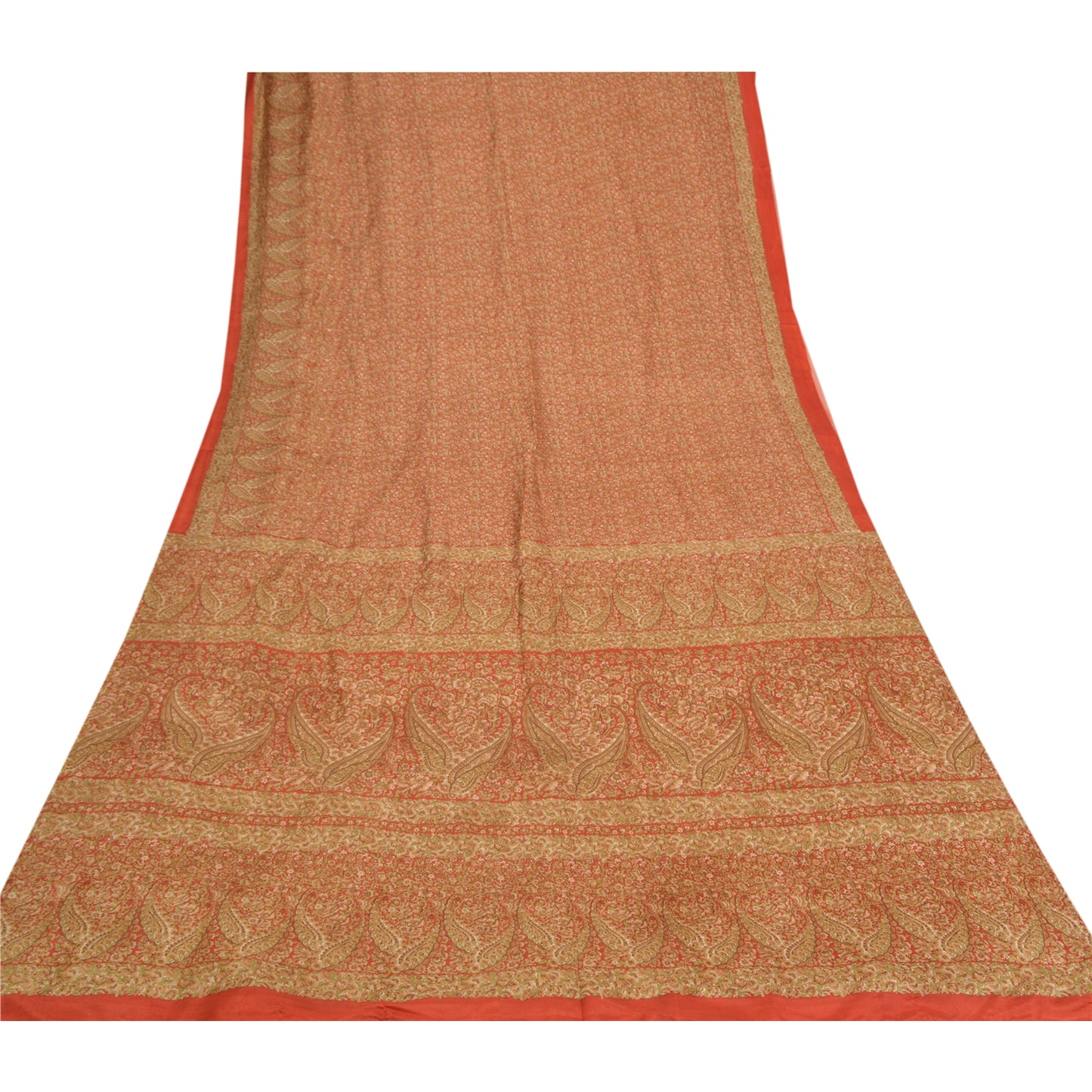 Sanskriti Vintage Red Sarees 100% Pure Silk Printed Sari 5YD Soft Craft Sustainable Fabric