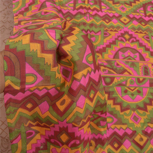 Sanskriti Vintage Brown Sarees Pure Silk Printed Sari Floral Soft Craft Sustainable Fabric