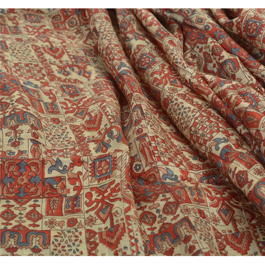 Sanskriti Vintage Sarees Red Indian Pure Silk Printed Sari Floral Craft Sustainable Fabric