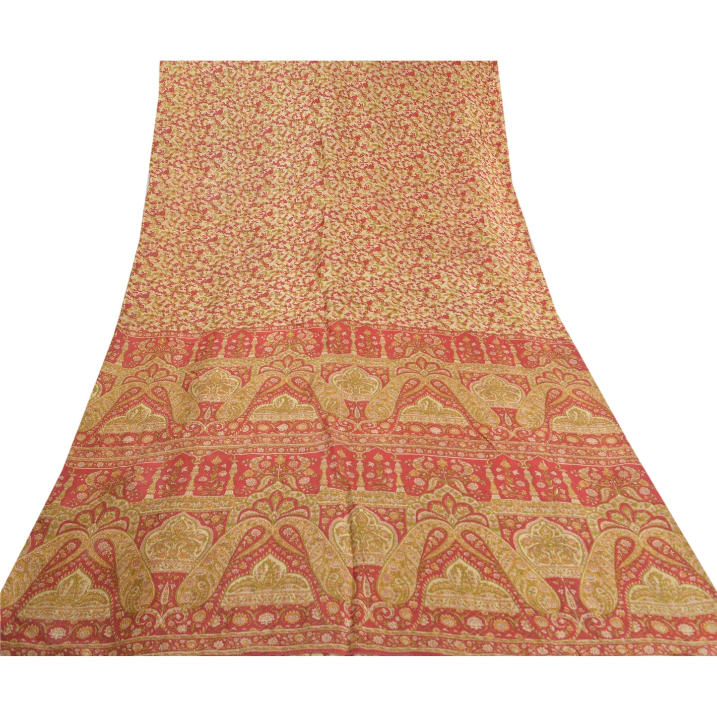 Sanskriti Vintage Red Sarees 100% Pure Silk Floral Printed Sari 5yd Craft Sustainable Fabric