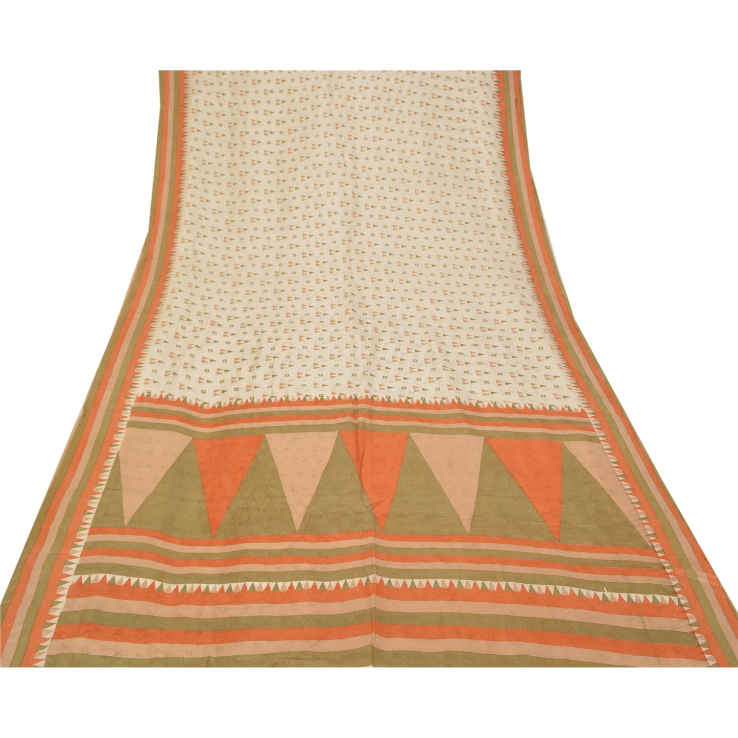 Sanskriti Vintage Indian Sarees Pure Silk Printed Sari Craft 5YD Sustainable Fabric