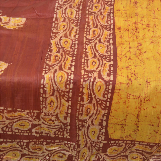 Санскритские винтажные желтые сари из чистого шелка в технике батик, 5 ярдов, мягкая ткань для рукоделия, устойчивая к истиранию