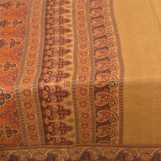 Sanskriti Vintage Brown Sarees 100% Pure Silk Printed Sari 5yd Soft Craft Sustainable Fabric