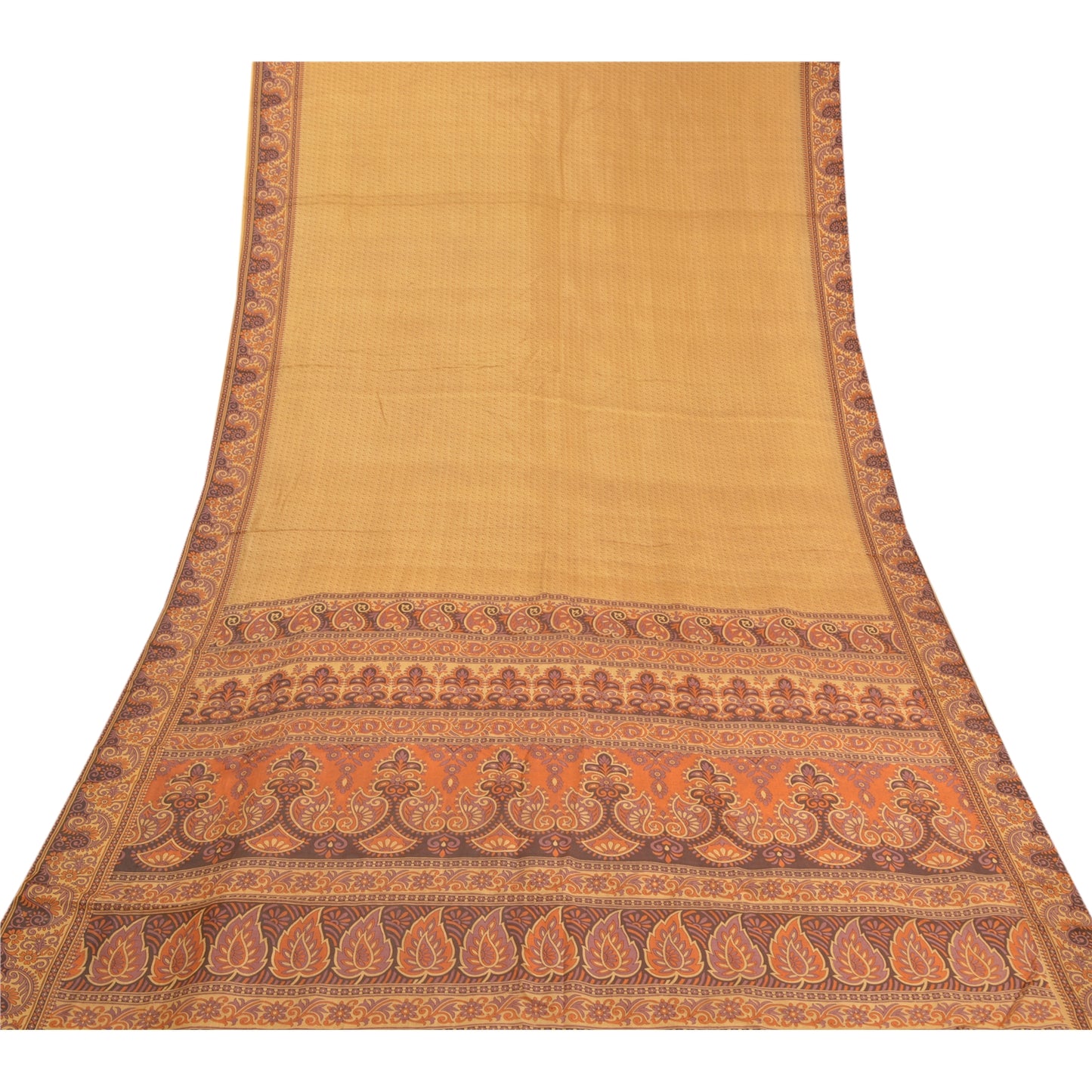 Sanskriti Vintage Brown Sarees 100% Pure Silk Printed Sari 5yd Soft Craft Sustainable Fabric