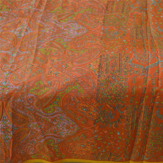 Sanskriti Vintage Red Sarees 100% Pure Silk Printed Sari Soft 5yd Craft Sustainable Fabric