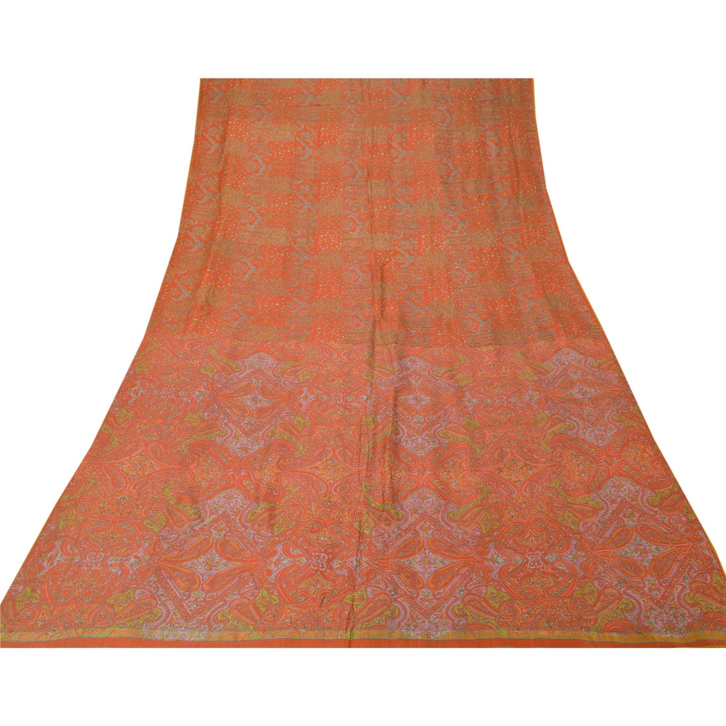 Sanskriti Vintage Red Sarees 100% Pure Silk Printed Sari Soft 5yd Craft Sustainable Fabric