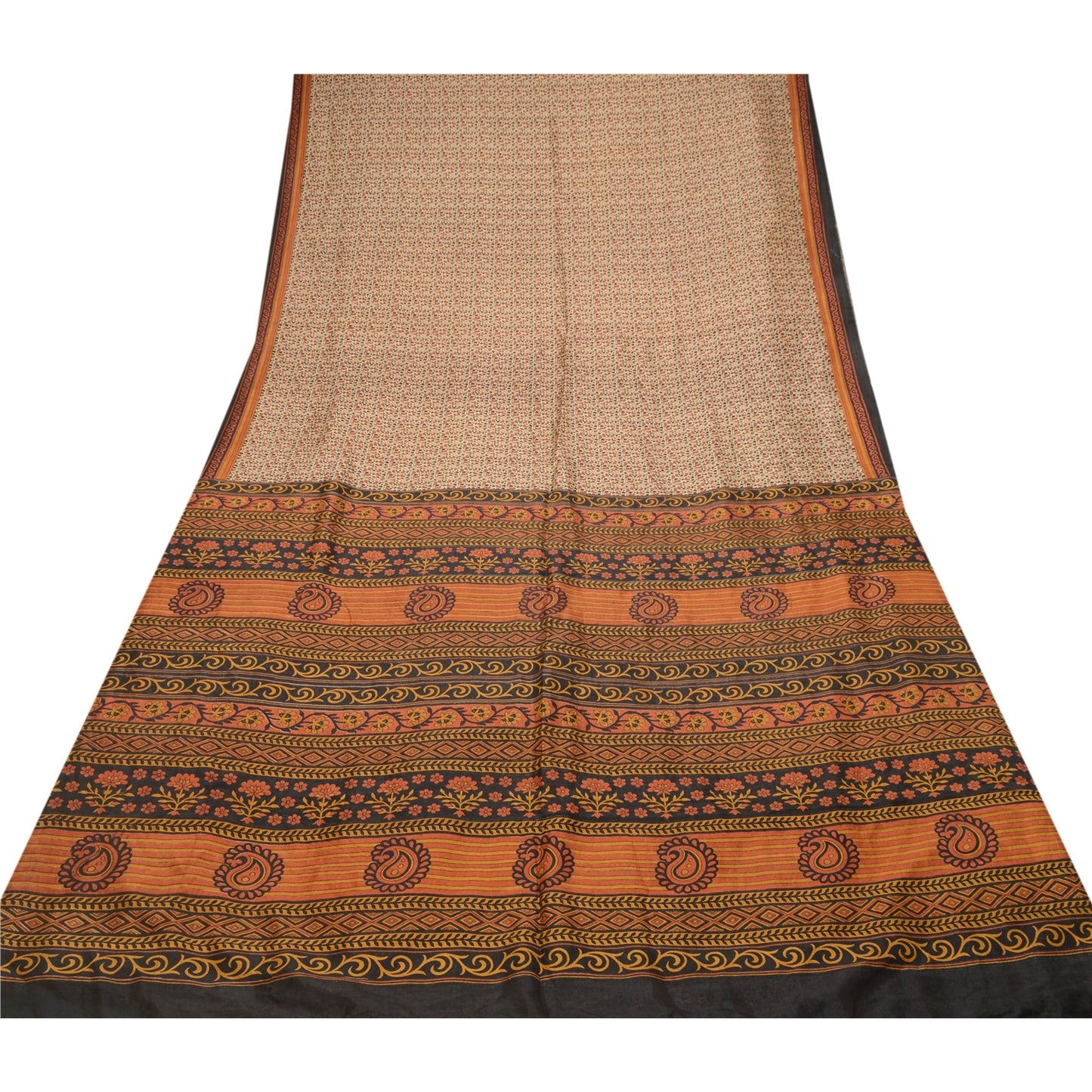 Sanskriti Vintage Red Sarees Pure Silk Printed Sari Floral Soft 5yd Craft Sustainable Fabric