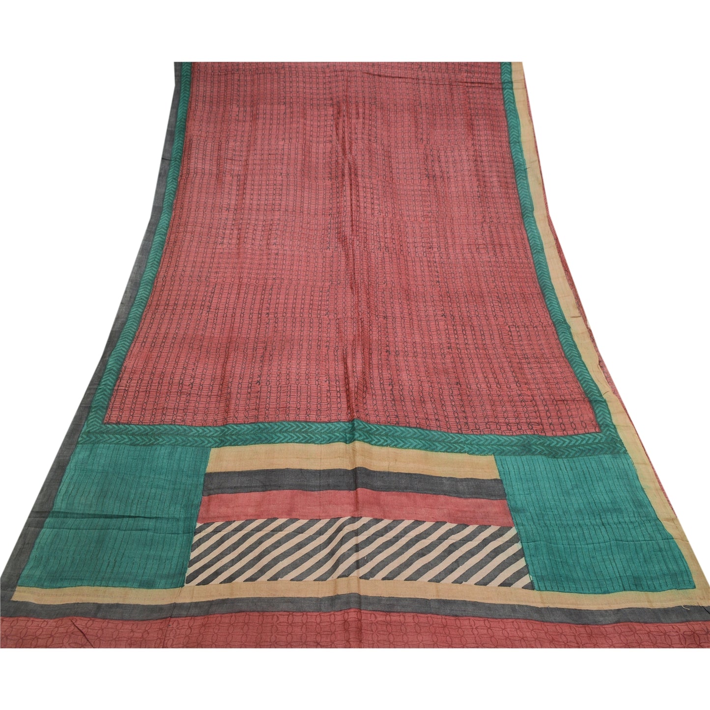 Sanskriti Vintage Dark Red Sarees Pure Silk Printed Sari Soft 5YD Craft Sustainable Fabric