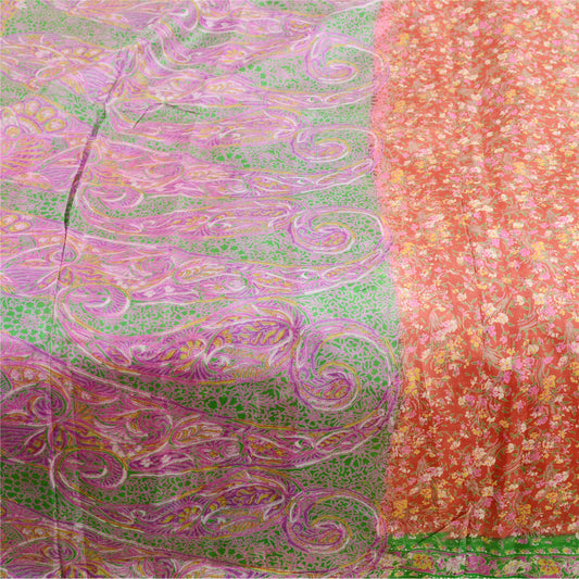 Sanskriti Vintage Red Sarees Pure Silk Printed Sari Soft Floral 5yd Craft Sustainable Fabric