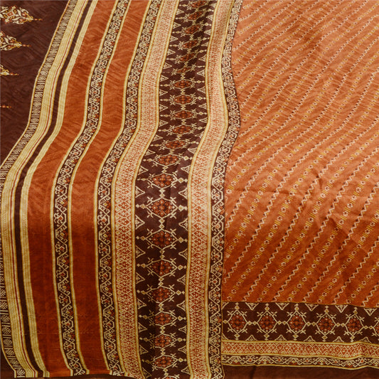 Sanskriti Vintage Rusty Orange Sarees 100% Ren Silke Trykt Sari Håndværk Bæredygtigt Stoff