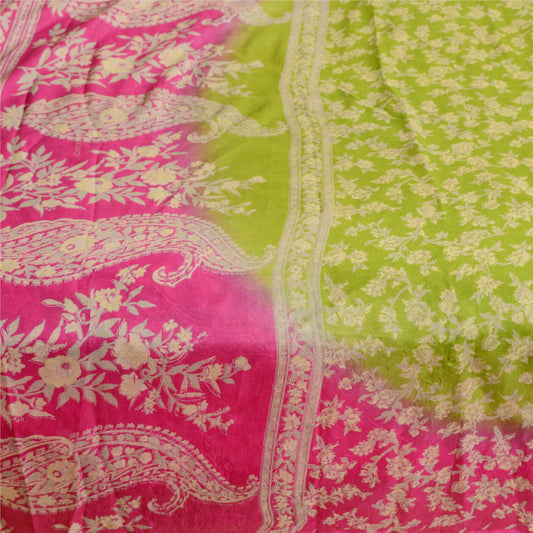 Sanskriti Vintage Grøn Kunstsilkesarier Trykt Sari 5yd Blødt Dekorativt Håndværk Bæredygtigt Stoff