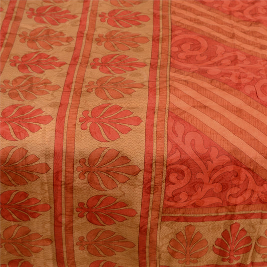 Sanskriti Vintage Red Indian Pure Silk Sarees Printed Sari 5yd Soft Craft Sustainable Fabric