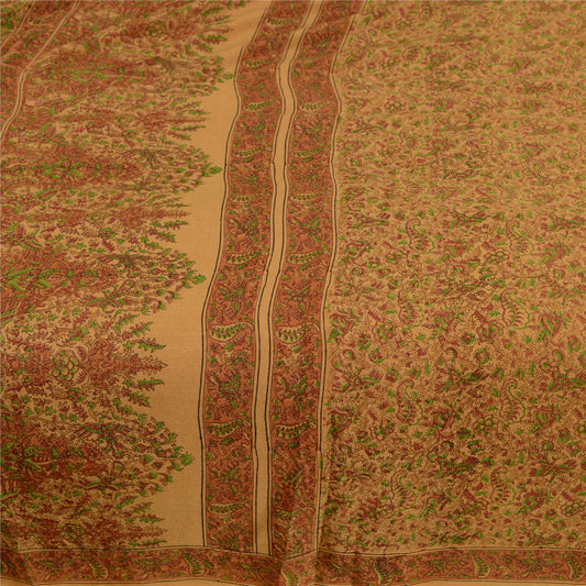 Sanskriti Vintage Salted Caramel Pure Silk Sarees Printed Sari 5yd Craft Sustainable Fabric