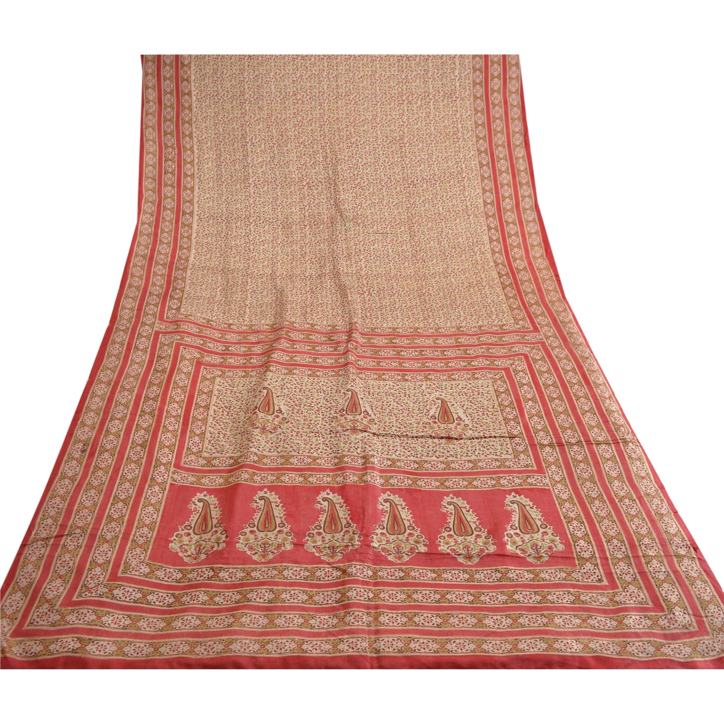 Sanskriti Vintage Red Indian Pure Silk Sarees Printed Sari Floral Craft Sustainable Fabric