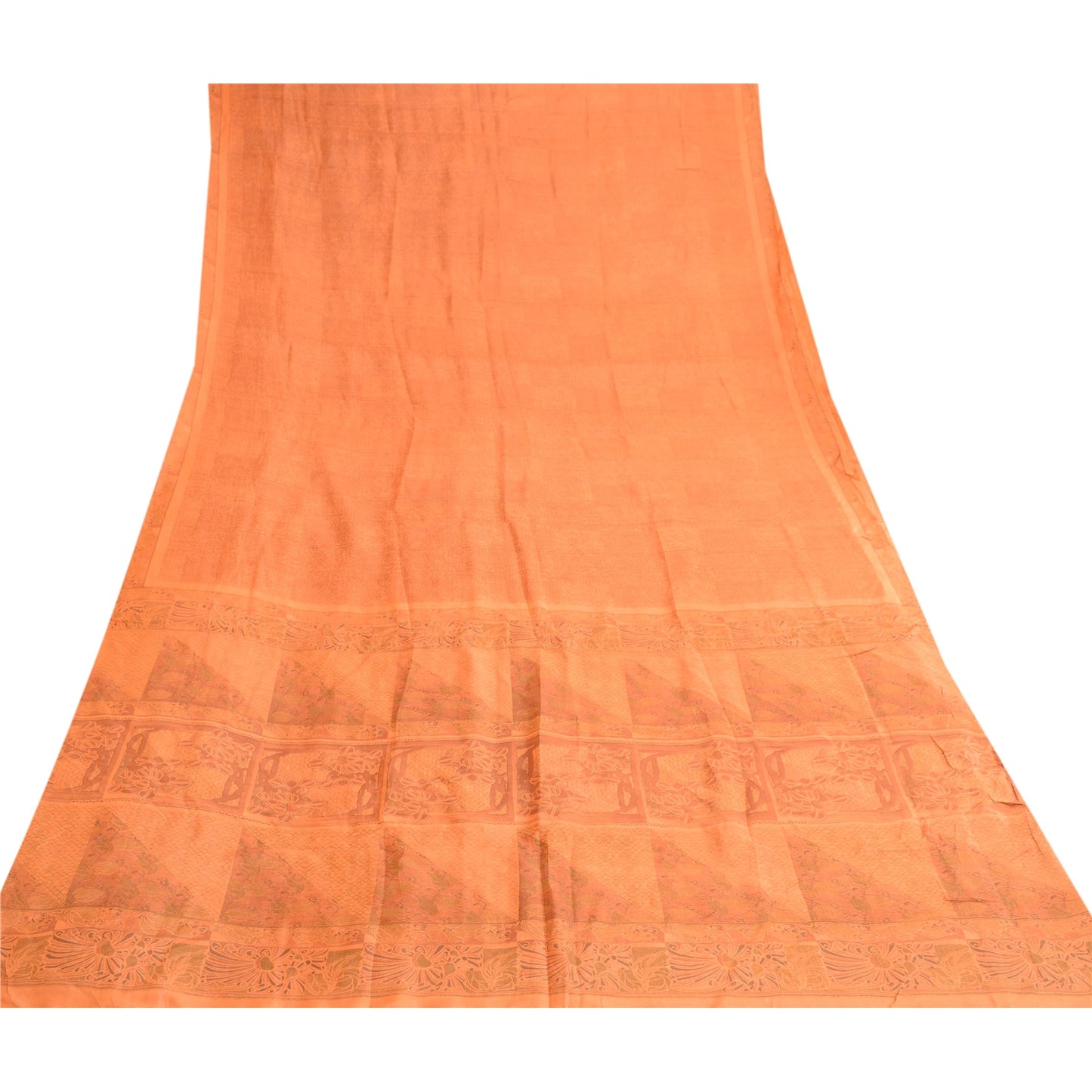 Sanskriti Vintage Orange 100% Pure Silk Sarees Printed Sari Floral Craft Sustainable Fabric