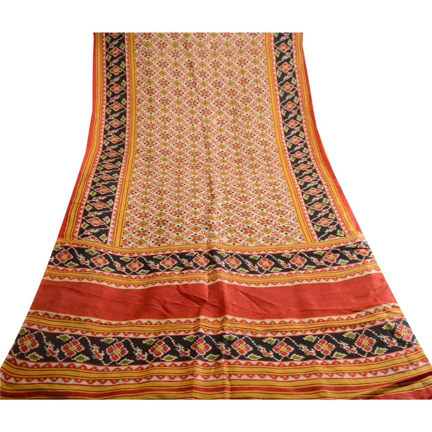 Sanskriti Vintage Røde Sarier Ren Silke Ikat Trykt Sari 5 m Blødt Håndværksmæssigt Bæredygtigt Stoff