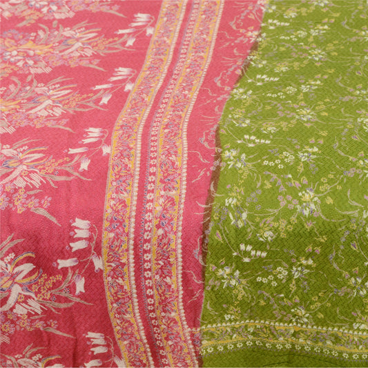 Sanskriti Vintage Green Sarees Printed Woven Pure Silk Sari 5yd Sewing Sustainable Fabric