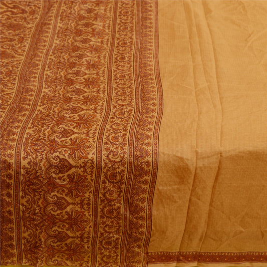 Sanskriti Vintage Salted Caramel Sarees Pure Silk Printed Sari Soft Craft Sustainable Fabric