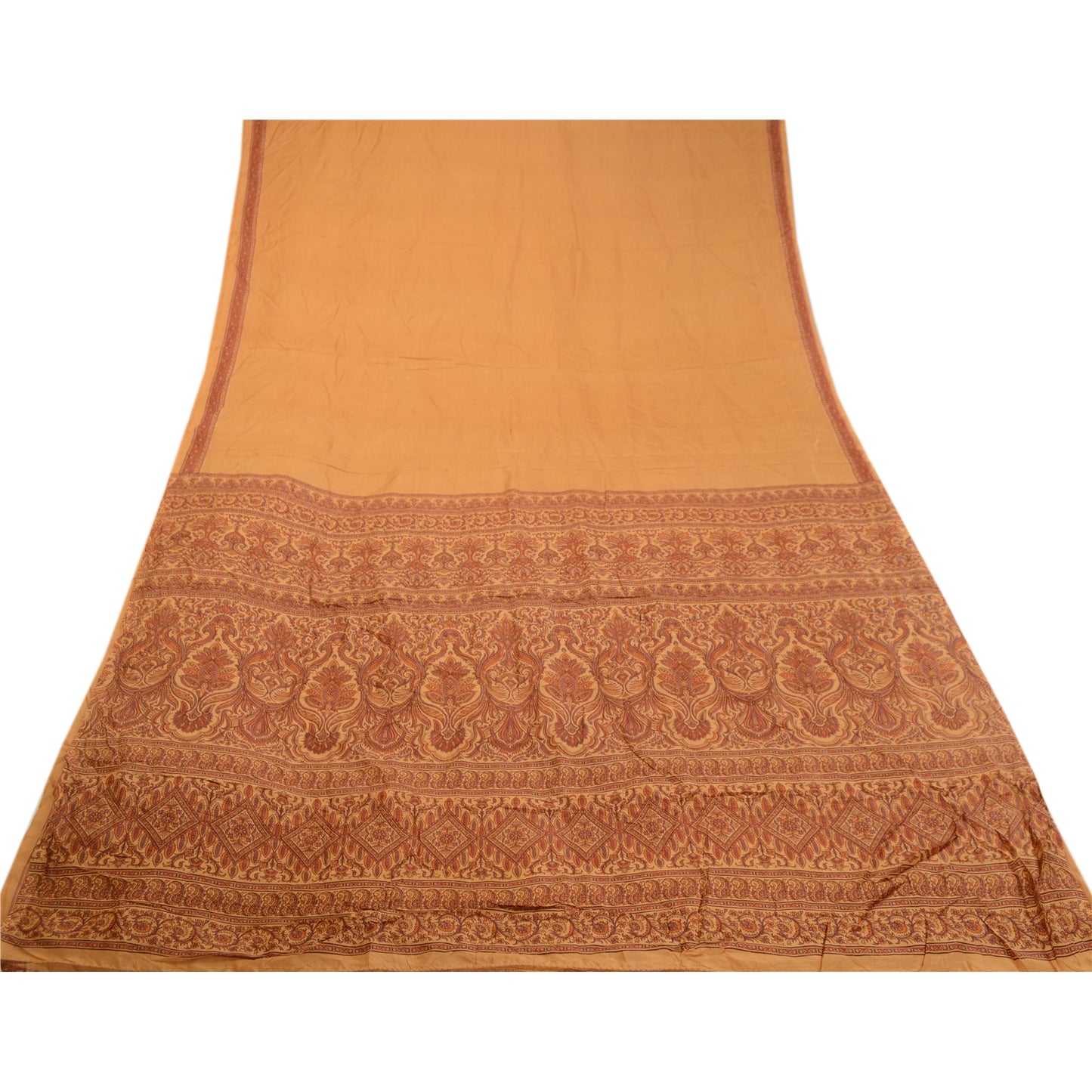 Sanskriti Vintage Salted Caramel Sarees Pure Silk Printed Sari Soft Craft Sustainable Fabric