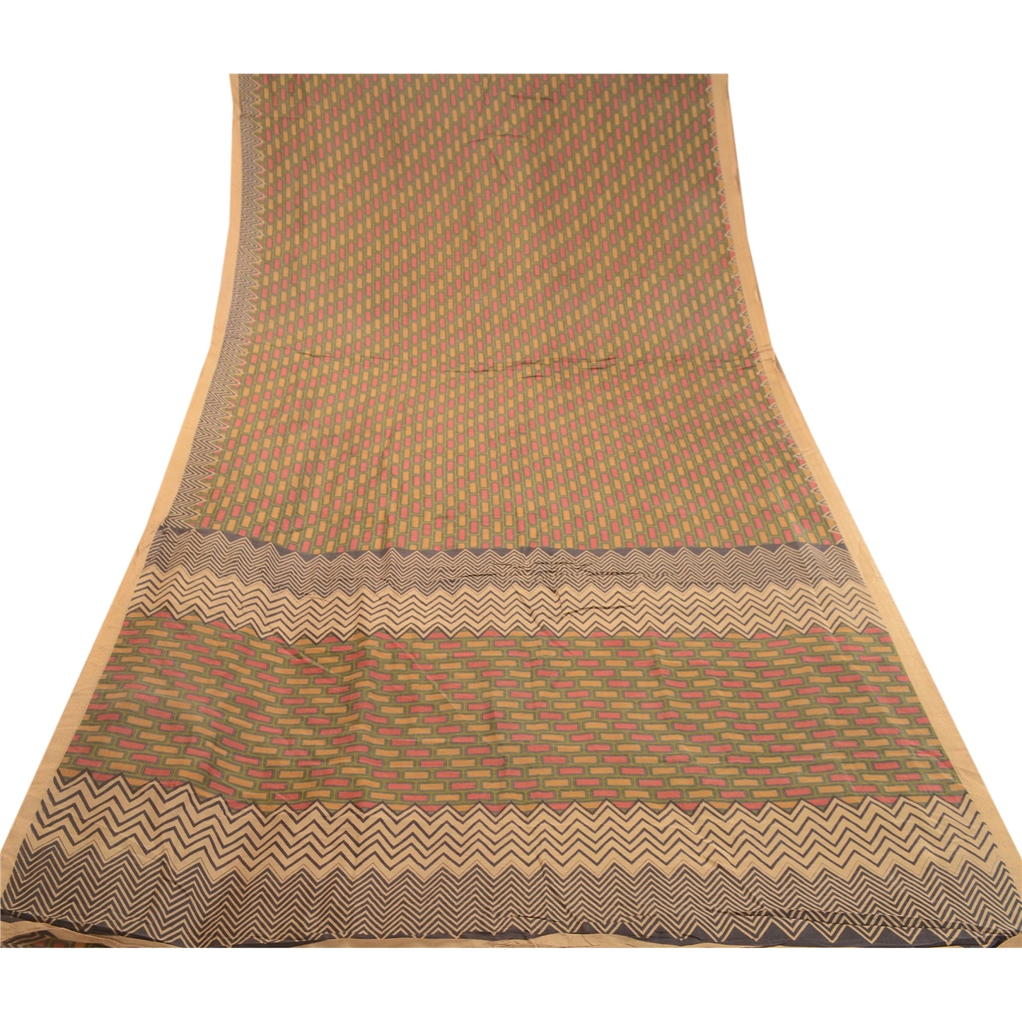 Sanskriti Vintage Green Indian Sarees Pure Silk Printed Sari Craft Soft Sustainable Fabric