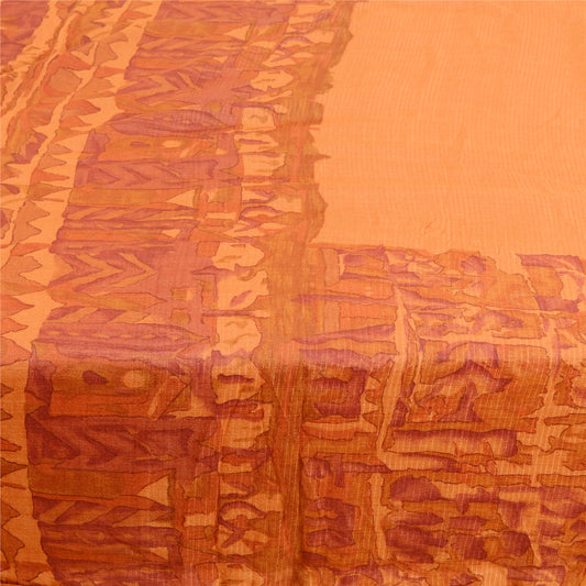 Sanskriti Vintage Rusty Orange Sarees Pure Silk Printed Sari 5yd Craft Sustainable Fabric