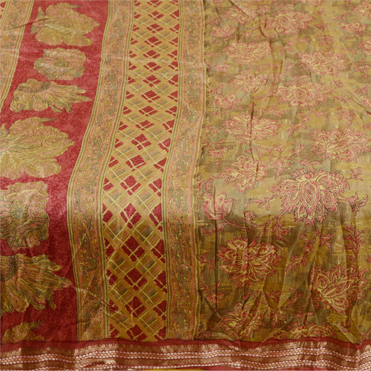 Sanskriti Vintage Green Indian Sarees Pure Silk Printed Sari 5yd Craft Sustainable Fabric