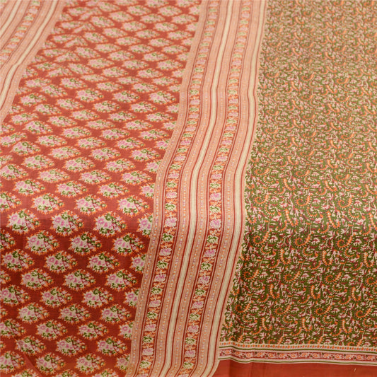 Sanskriti Vintage Green Indian Sarees 100% Pure Silk Printed Sari Craft Sustainable Fabric