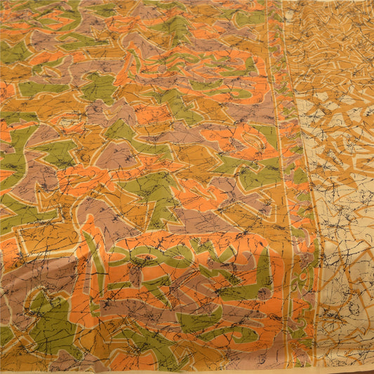 Sanskriti Vintage Golden Printed Sarees 100% Pure Silk Sari Decor Craft Sustainable Fabric