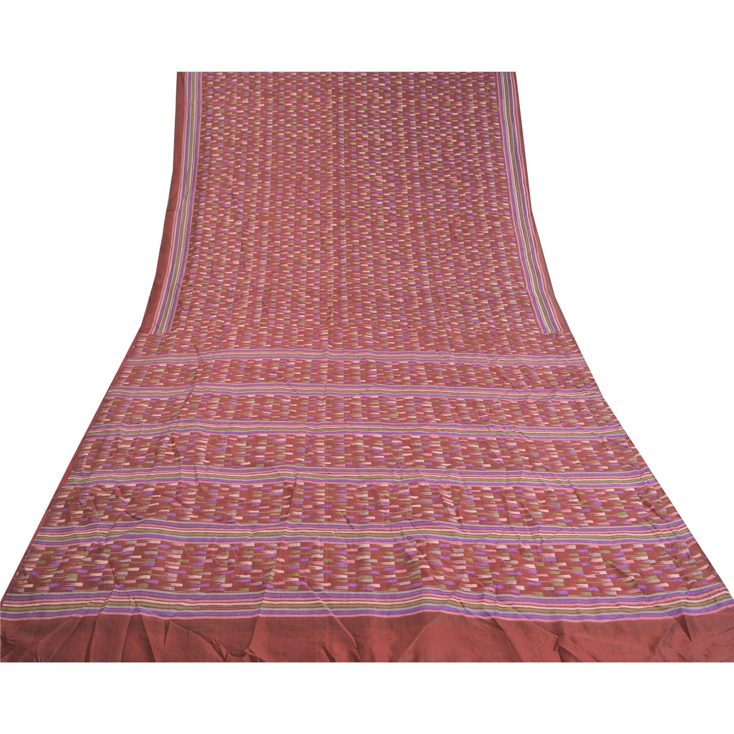 Sanskriti Vintage Dark Red Indian Sarees 100% Pure Silk Printed Sari Sustainable Fabric