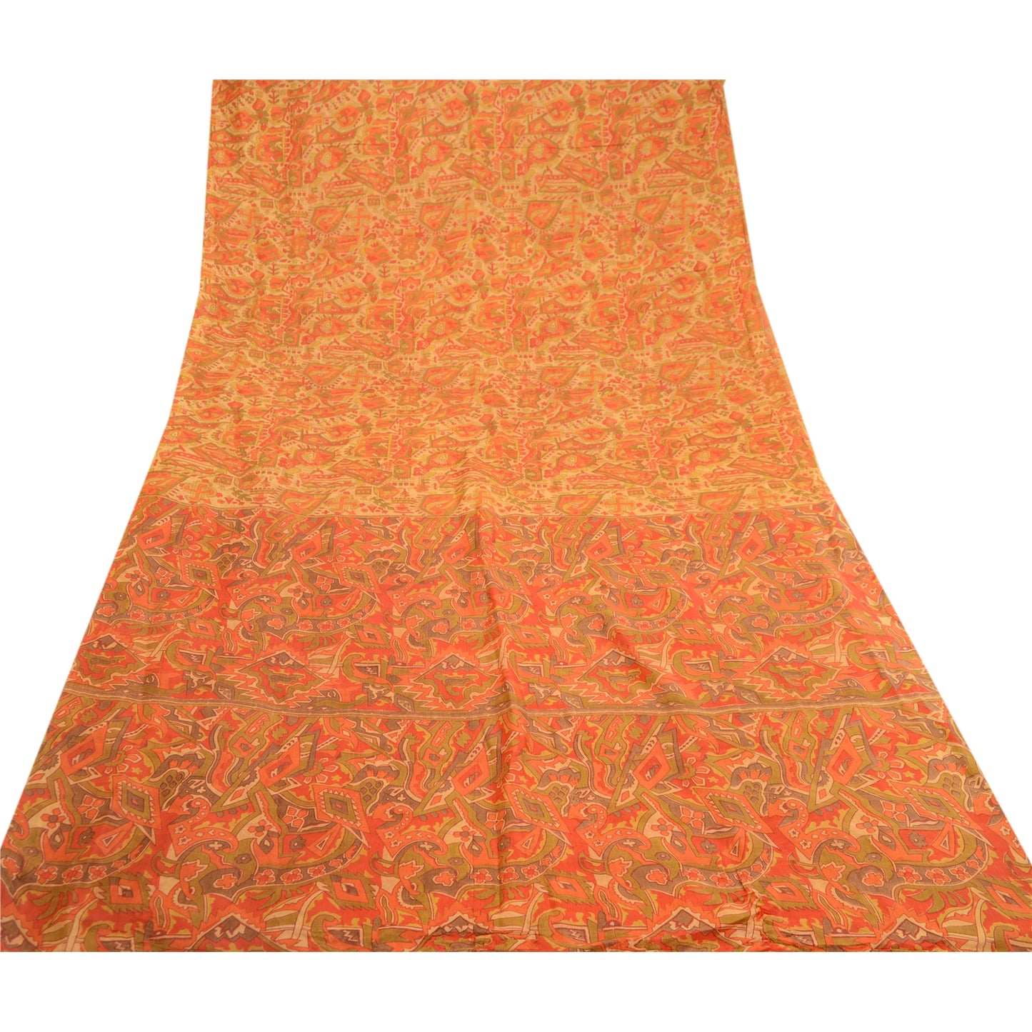 Санскрити Винтаж Зеленый 100% Чистый Шелк Печатный Сари Сари Цветочный Ремесло Экологичная Ткань