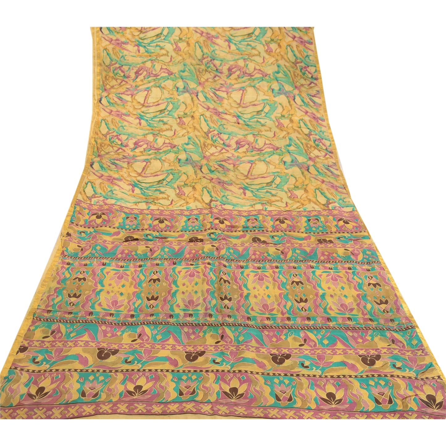 Sanskriti Vintage Multi Pure Silk Printed Sarees Zari Border Sari Craft Sustainable Fabric