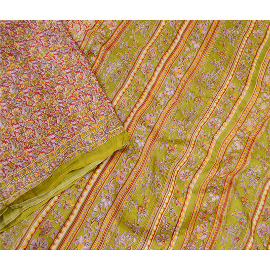 Sanskriti Vintage Red Indian Sarees Printed Pure Silk Sari Floral Craft Sustainable Fabric
