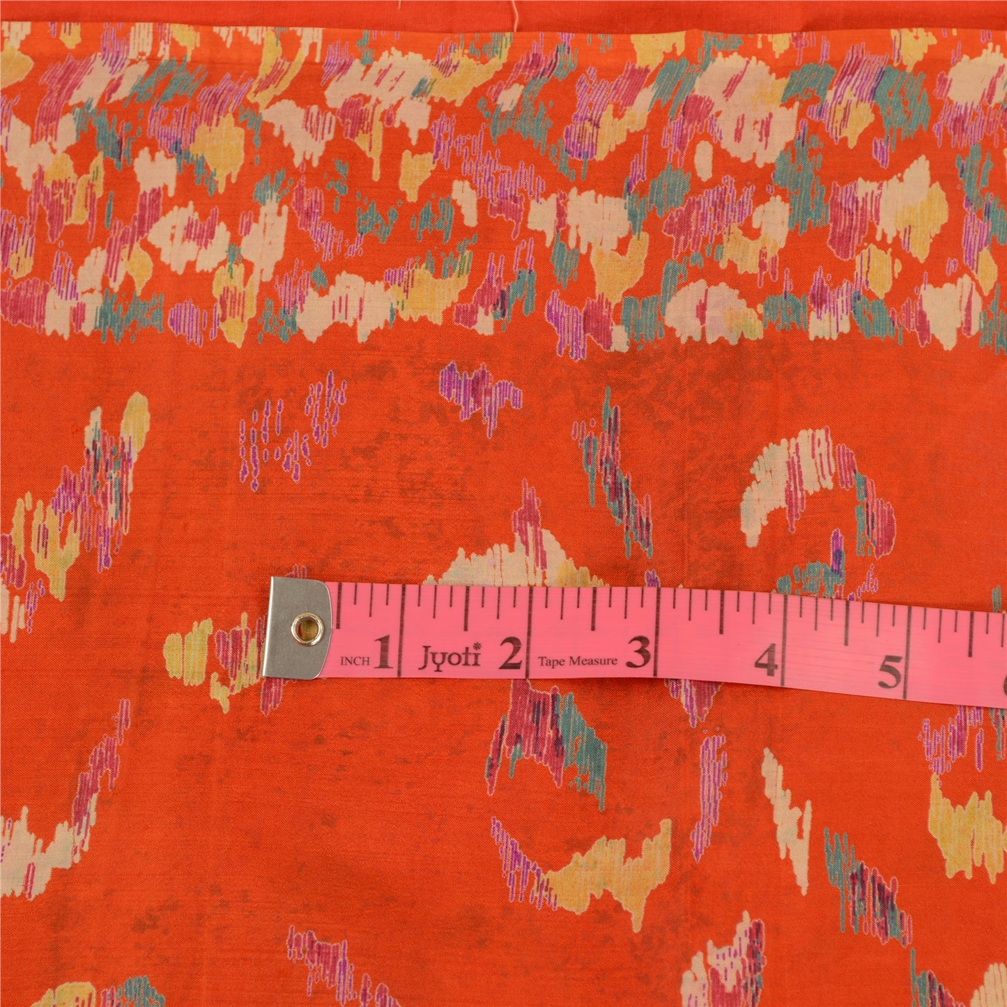 Sanskriti Vintage Orange Indian Sarees Pure Silk Printed Sari 5yd Craft Sustainable Fabric