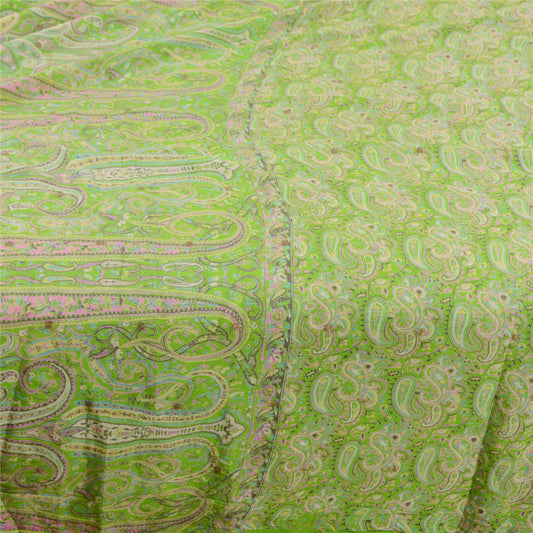 Sanskriti Vintage Grønne Sarier Trykt 100% Ren Silke Sari 5yds Blødt Håndværksmæssigt Bæredygtigt Stoff