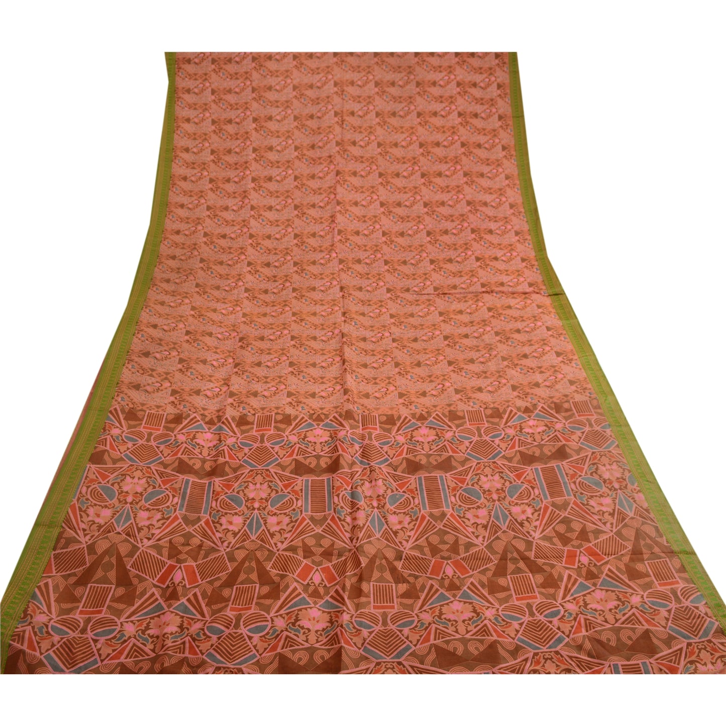 Sanskriti Vintage Sarees Brown Printed Pure Silk Sari Soft Floral Craft Sustainable Fabric