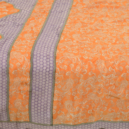 Sanskriti Vintage Sarees Orange Art Silk Indian Printed Sari Soft Craft Sustainable Fabric