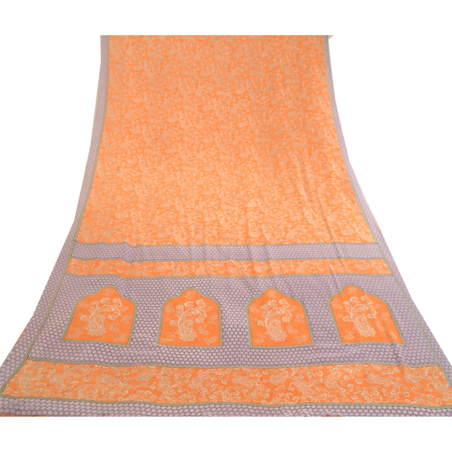 Sanskriti Vintage Sarees Orange Art Silk Indian Printed Sari Soft Craft Sustainable Fabric